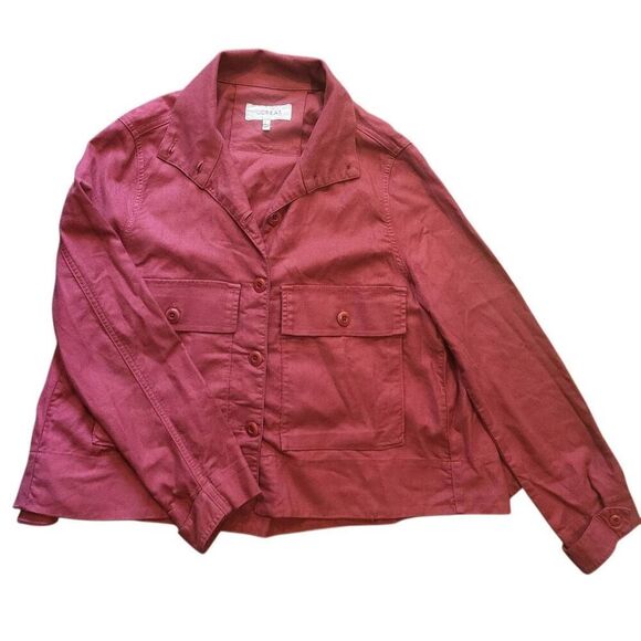 The Great Jacket Women's Medium Wine Red Swingy Army Japanese Twill Cotton - Picture 2 of 8